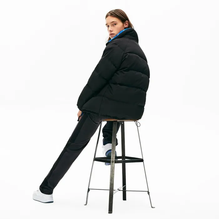 LIVE PrintLined Reversible Quilted Jacket BlackBlueWhite Mens Lacoste Jackets and Coats Cheap On Sale