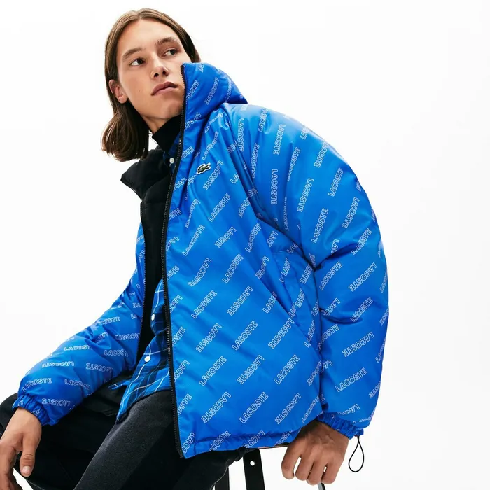 LIVE PrintLined Reversible Quilted Jacket BlackBlueWhite Mens Lacoste Jackets and Coats Cheap On Sale