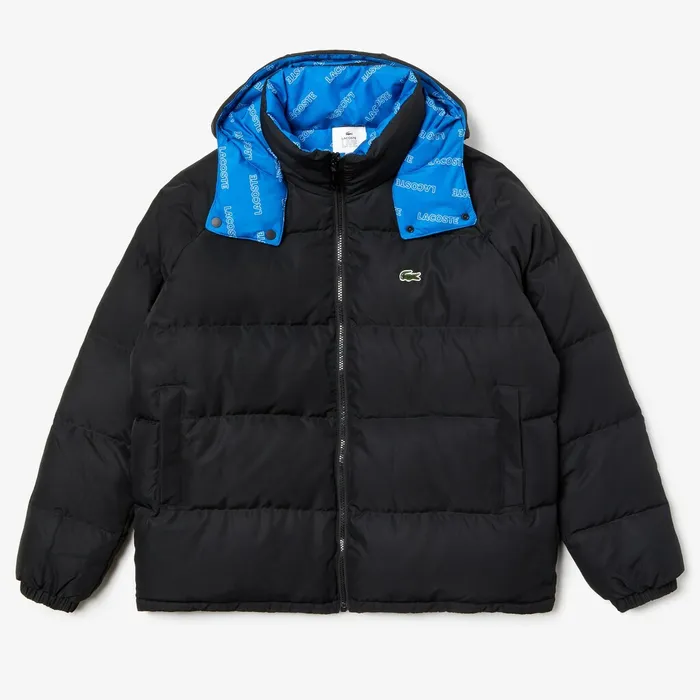 LIVE PrintLined Reversible Quilted Jacket BlackBlueWhite Mens Lacoste Jackets and Coats Cheap On Sale