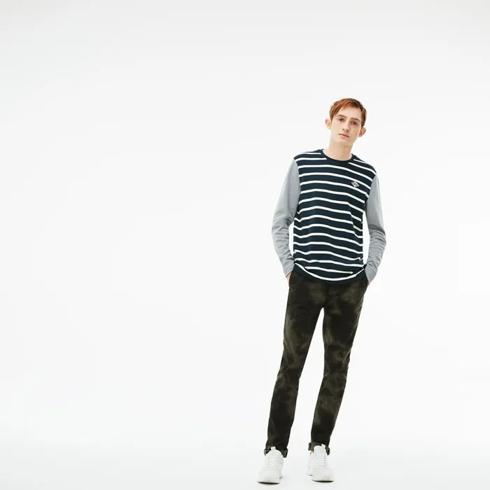 LIVE Print Stretch Cotton Twill Chino Pants Khaki GreenBlack Mens Lacoste Pants and Shorts Gift Ideas