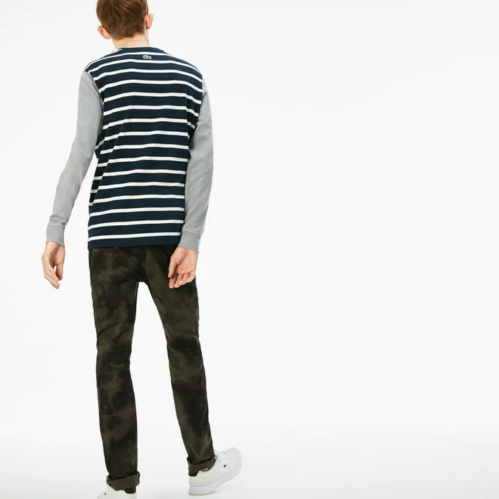LIVE Print Stretch Cotton Twill Chino Pants Khaki GreenBlack Mens Lacoste Pants and Shorts Gift Ideas