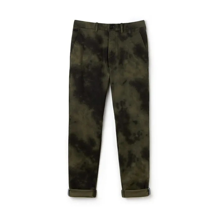 LIVE Print Stretch Cotton Twill Chino Pants Khaki GreenBlack Mens Lacoste Pants and Shorts Gift Ideas