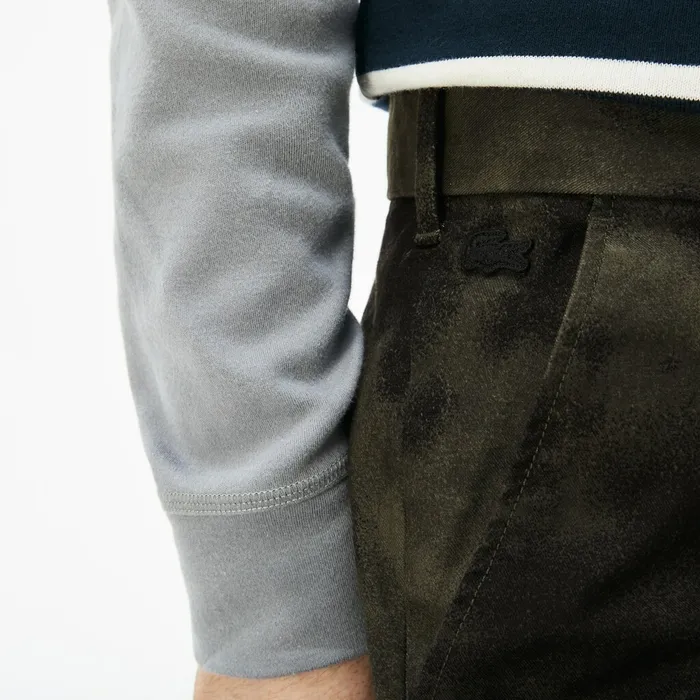 LIVE Print Stretch Cotton Twill Chino Pants Khaki GreenBlack Mens Lacoste Pants and Shorts Gift Ideas
