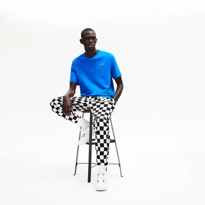 LIVE PrintedBack Cotton TShirt BlueWhite Mens Lacoste TShirts Shop Online