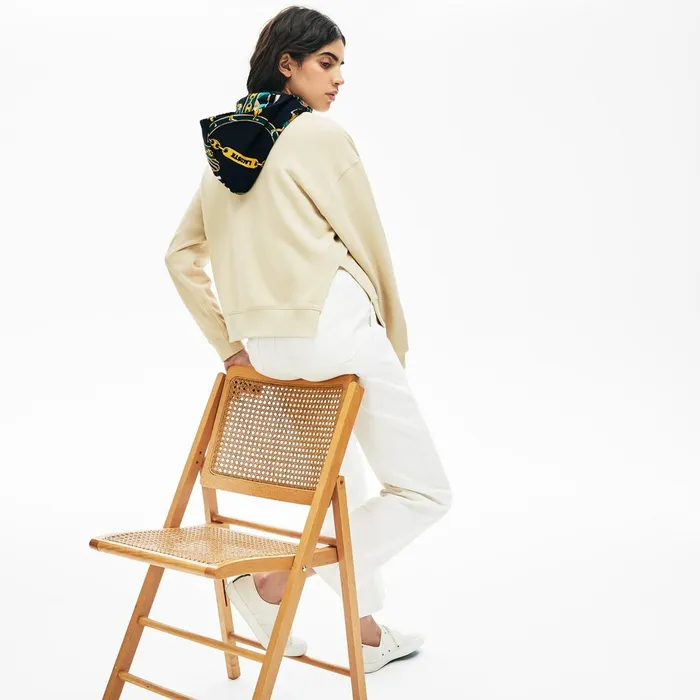 LIVE PrintedHood Fleece Sweatshirt BeigeWhite Womens Lacoste Sweaters and Sweatshirts Popular