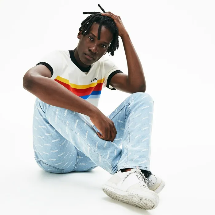 LIVE Printed Logo Jeans BlueWhite Mens Lacoste Pants and Shorts Shop