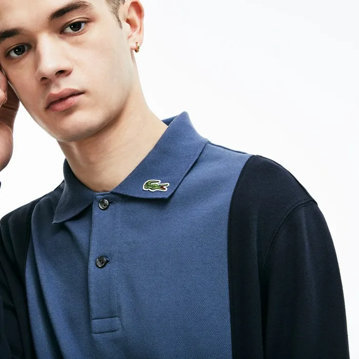 LIVE Regular Fit Colorblock Piqu Polo Blue Mens Lacoste Polos Casaul