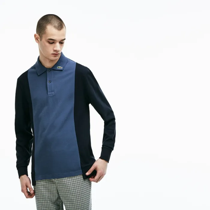 LIVE Regular Fit Colorblock Piqu Polo Blue Mens Lacoste Polos Casaul