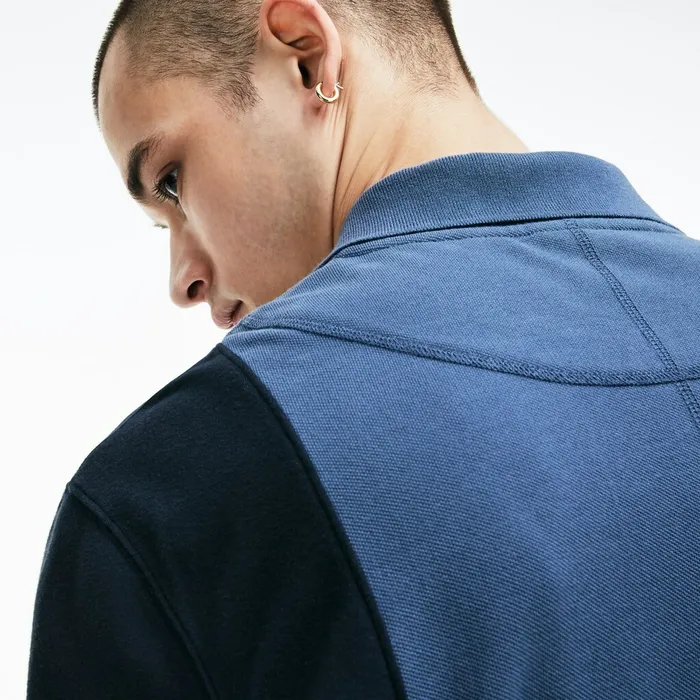 LIVE Regular Fit Colorblock Piqu Polo Blue Mens Lacoste Polos Casaul