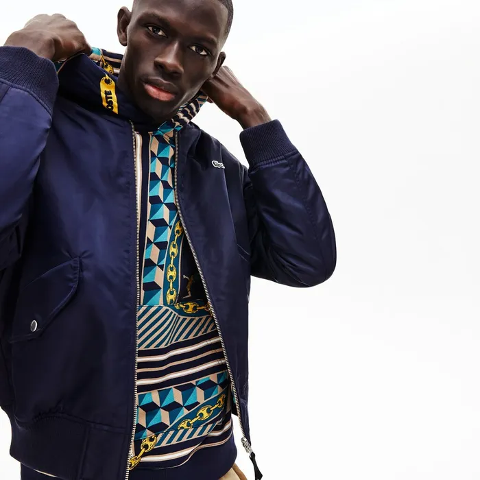 LIVE Reversible Bomber Jacket Navy BlueWhite Mens Lacoste Jackets and Coats Shop Online