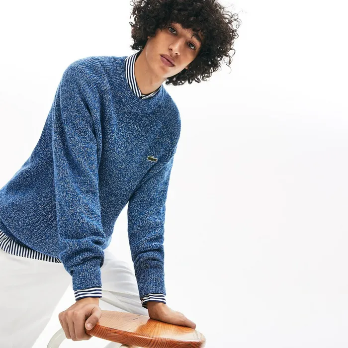 LIVE Ribbed Heathered Cotton Crewneck Sweater Navy BlueWhite Mens Lacoste Sweaters Gift Ideas LIVE Ribbed Heathered Cotton Crewneck Sweater Navy BlueWhite Mens Lacoste Sweaters Gift Ideas
