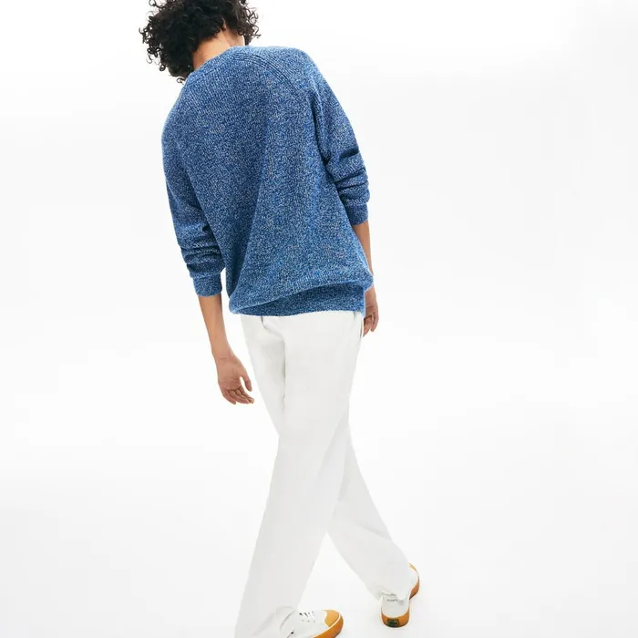 LIVE Ribbed Heathered Cotton Crewneck Sweater Navy BlueWhite Mens Lacoste Sweaters Gift Ideas