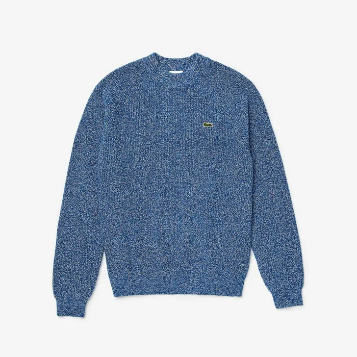 LIVE Ribbed Heathered Cotton Crewneck Sweater Navy BlueWhite Mens Lacoste Sweaters Gift Ideas