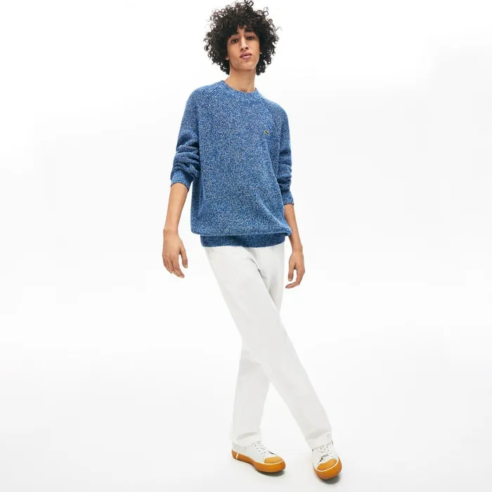LIVE Ribbed Heathered Cotton Crewneck Sweater Navy BlueWhite Mens Lacoste Sweaters Gift Ideas