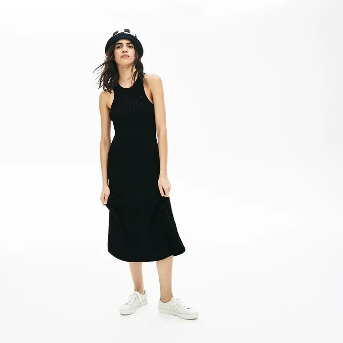 LIVE RibbedKnit Long Tank Dress Black Womens Lacoste Dresses and Skirts For Sale Online