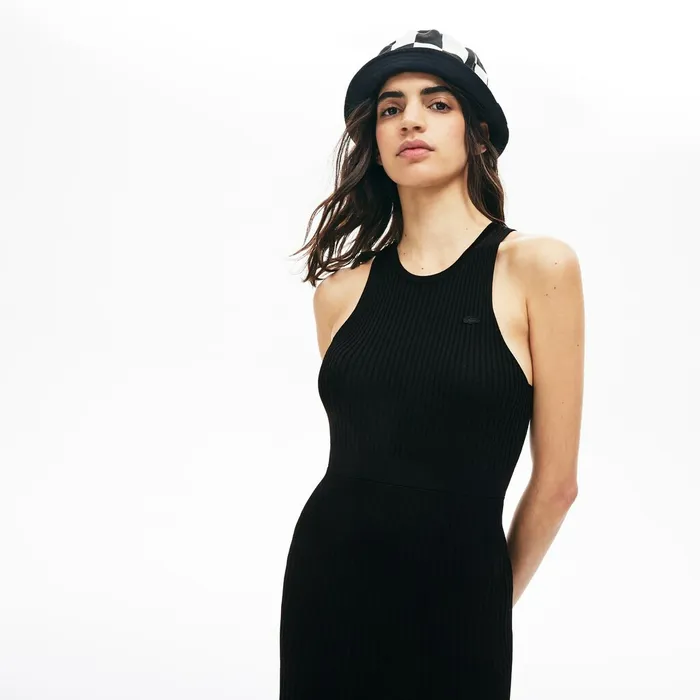 LIVE RibbedKnit Long Tank Dress Black Womens Lacoste Dresses and Skirts For Sale Online