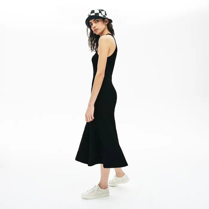 LIVE RibbedKnit Long Tank Dress Black Womens Lacoste Dresses and Skirts For Sale Online