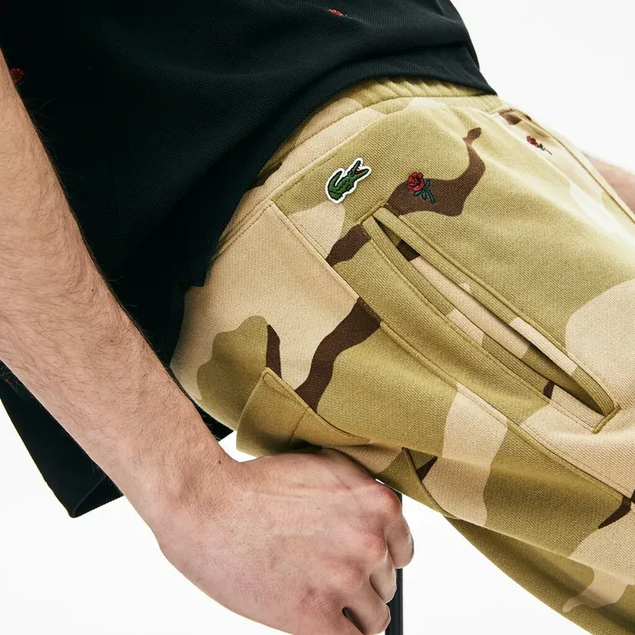 Live Rose Embroidered Camo Sweatpant BeigeWhite Mens Lacoste Pants and Shorts Gift for Friend