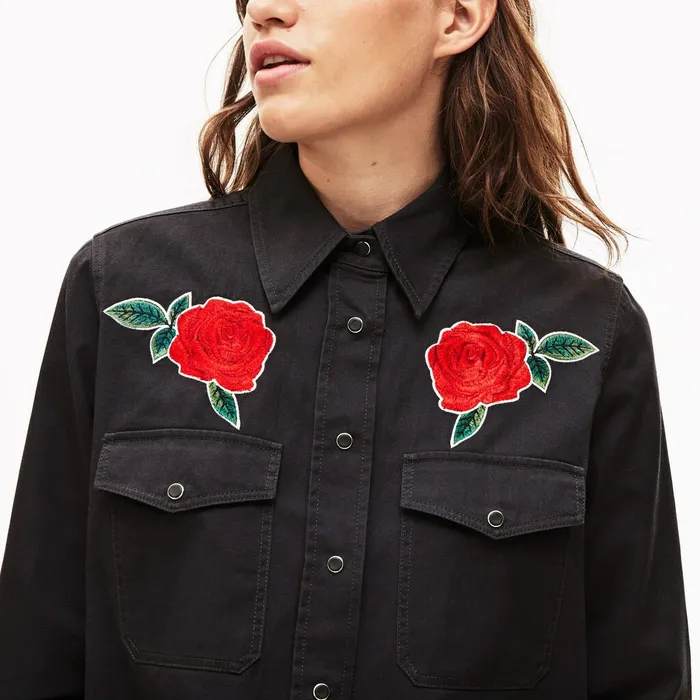 LIVE RoseEmbroidered Cotton Shirt Dark Grey Womens Lacoste Shirts and Tops Shop Online