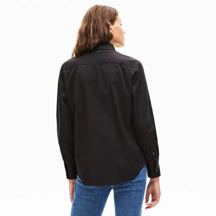 LIVE RoseEmbroidered Cotton Shirt Dark Grey Womens Lacoste Shirts and Tops Shop Online