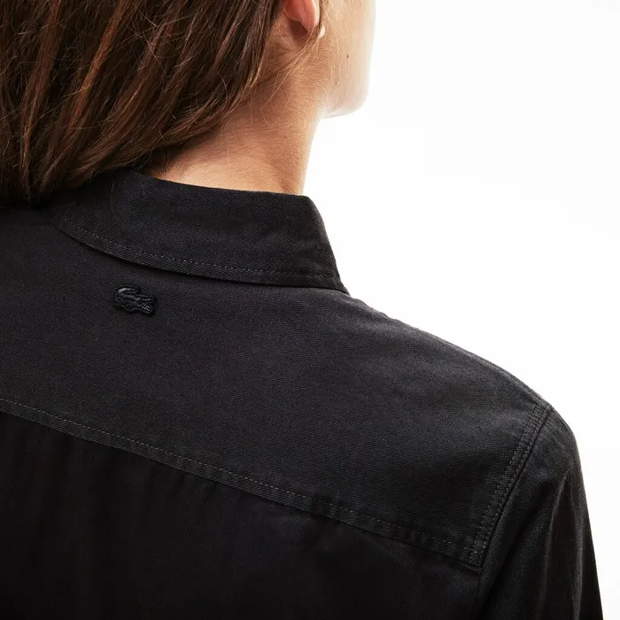 LIVE RoseEmbroidered Cotton Shirt Dark Grey Womens Lacoste Shirts and Tops Shop Online