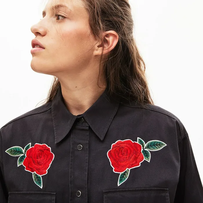 LIVE RoseEmbroidered Cotton Shirtdress Dark Grey Womens Lacoste Dresses and Skirts Online