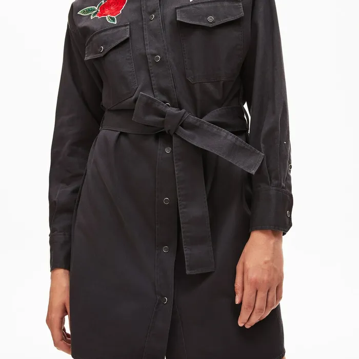 LIVE RoseEmbroidered Cotton Shirtdress Dark Grey Womens Lacoste Dresses and Skirts Online