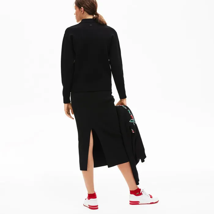 LIVE RoseEmbroidered Cropped Sweater Black Womens Lacoste Sweaters and Sweatshirts Popular