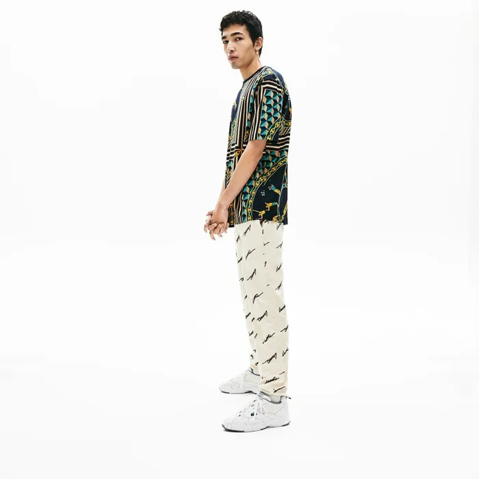 LIVE ScarfPrint Cotton TShirt Navy BlueWhite Mens Lacoste TShirts Online Outlet Store