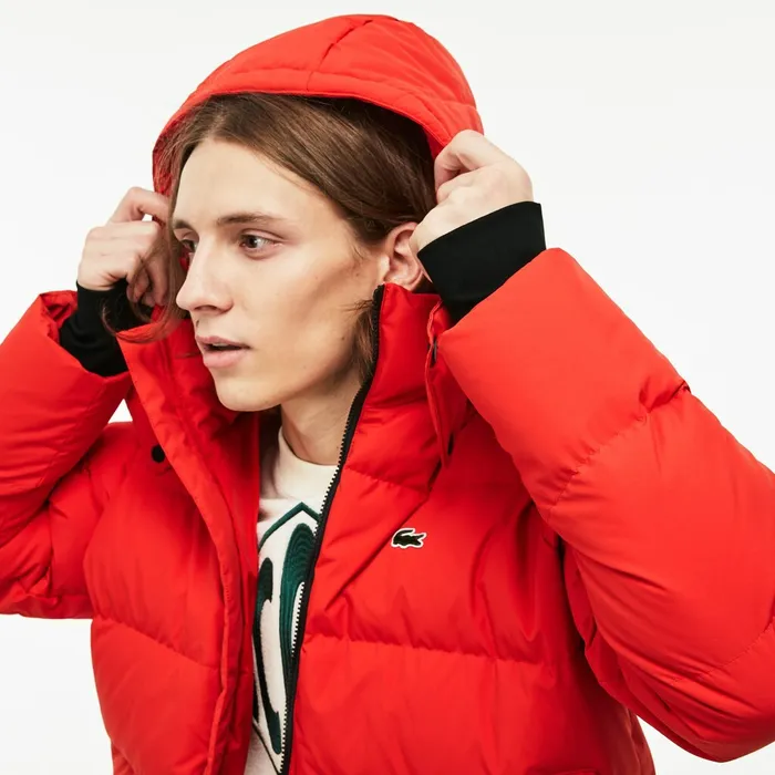 LIVE Short WaterResistant Taffeta Quilted Jacket Red Mens Lacoste Jackets and Coats Outlet