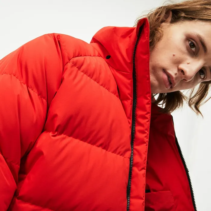 LIVE Short WaterResistant Taffeta Quilted Jacket Red Mens Lacoste Jackets and Coats Outlet