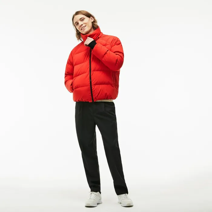 LIVE Short WaterResistant Taffeta Quilted Jacket Red Mens Lacoste Jackets and Coats Outlet