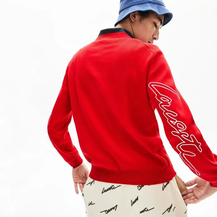 LIVE Signature Cotton Crewneck Sweater RedWhite Mens Lacoste Sweaters Gift 4 You LIVE Signature Cotton Crewneck Sweater RedWhite Mens Lacoste Sweaters Gift 4 You