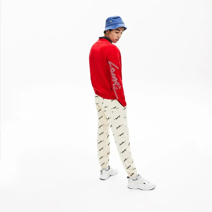 LIVE Signature Cotton Crewneck Sweater RedWhite Mens Lacoste Sweaters Gift 4 You