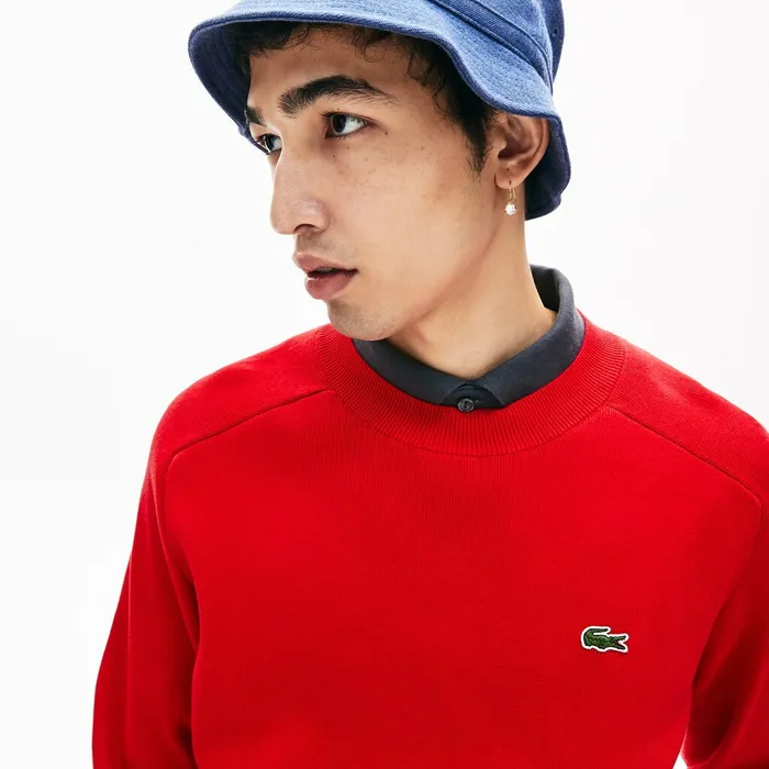 LIVE Signature Cotton Crewneck Sweater RedWhite Mens Lacoste Sweaters Gift 4 You