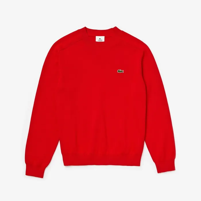 LIVE Signature Cotton Crewneck Sweater RedWhite Mens Lacoste Sweaters Gift 4 You
