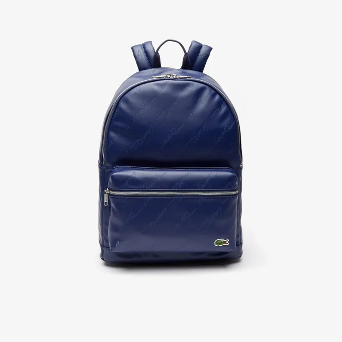 LIVE Signature Print Zippered Backpack Blue Depths Mens Lacoste Bags On Sale