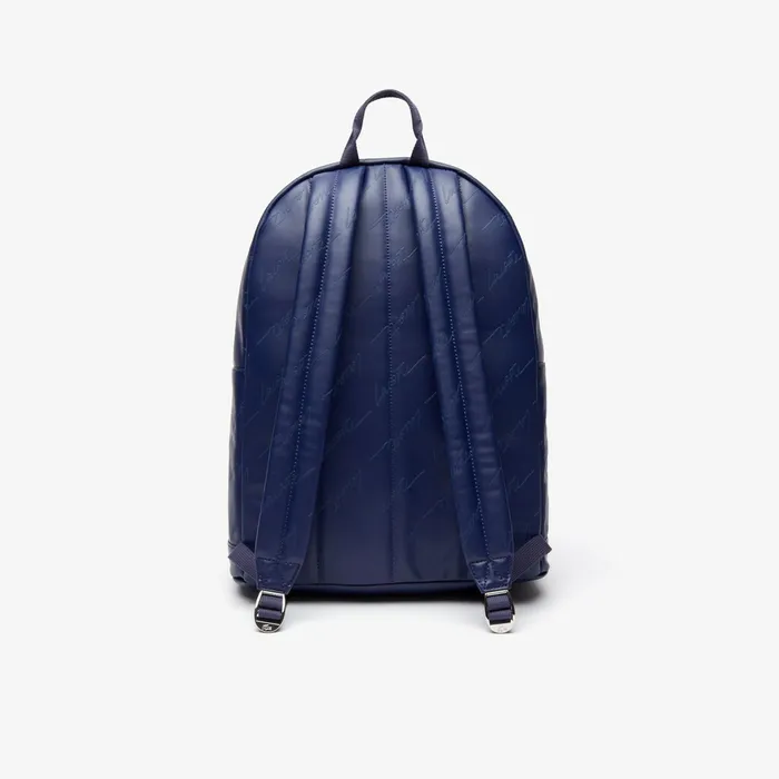 LIVE Signature Print Zippered Backpack Blue Depths Mens Lacoste Bags On Sale