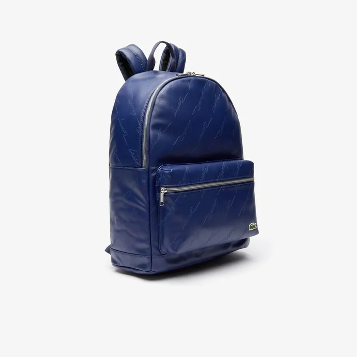 LIVE Signature Print Zippered Backpack Blue Depths Mens Lacoste Bags On Sale
