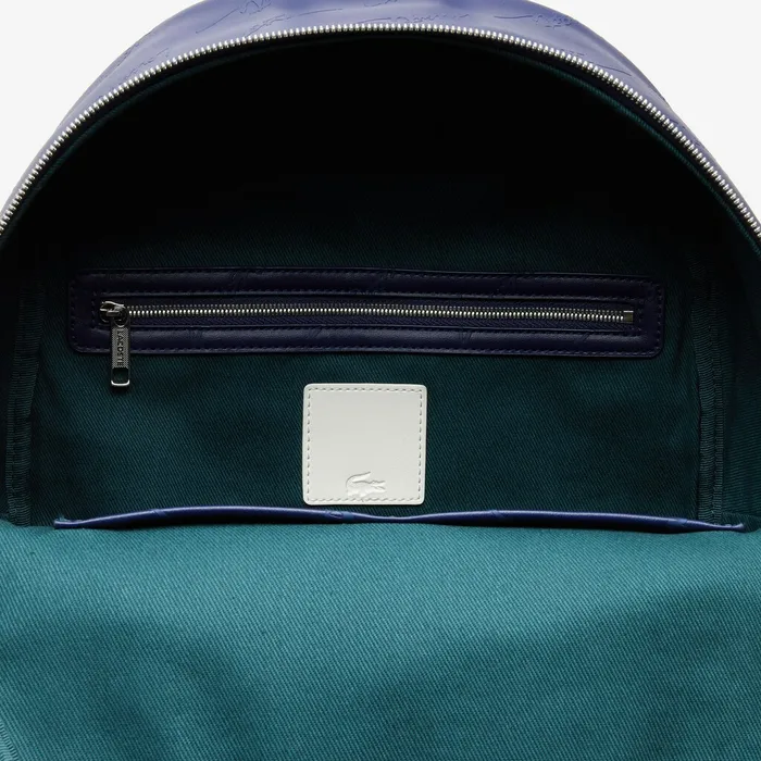 LIVE Signature Print Zippered Backpack Blue Depths Mens Lacoste Bags On Sale