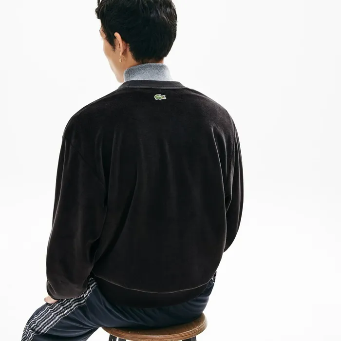 LIVE Signature Velour Cardigan Black Mens Lacoste Sweatshirts For Sale Online