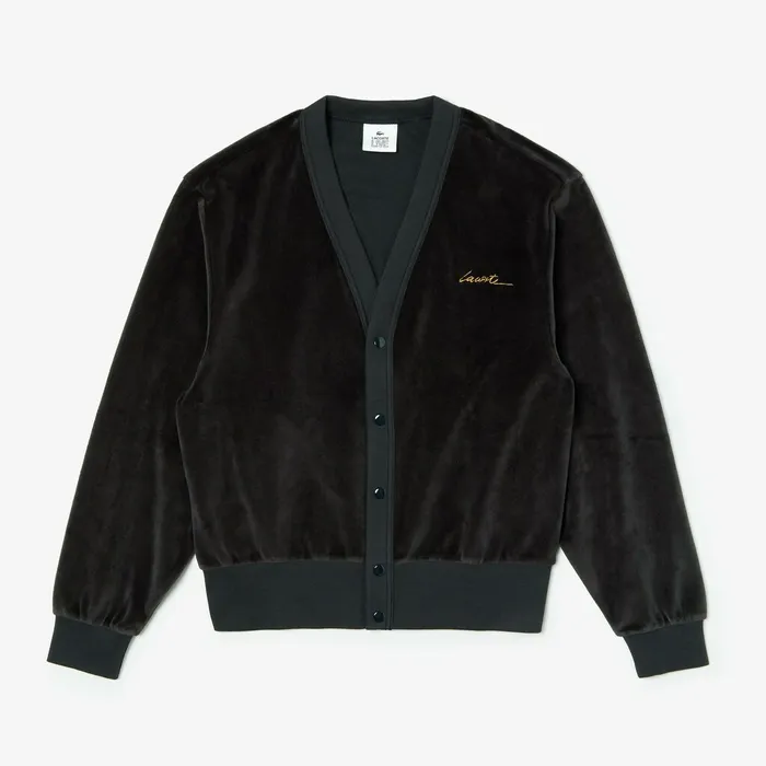 LIVE Signature Velour Cardigan Black Mens Lacoste Sweatshirts For Sale Online