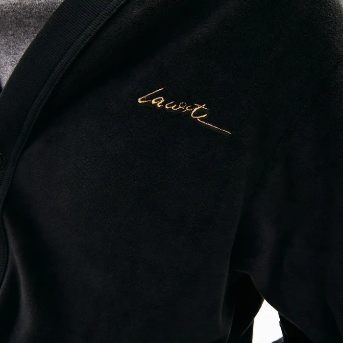 LIVE Signature Velour Cardigan Black Mens Lacoste Sweatshirts For Sale Online
