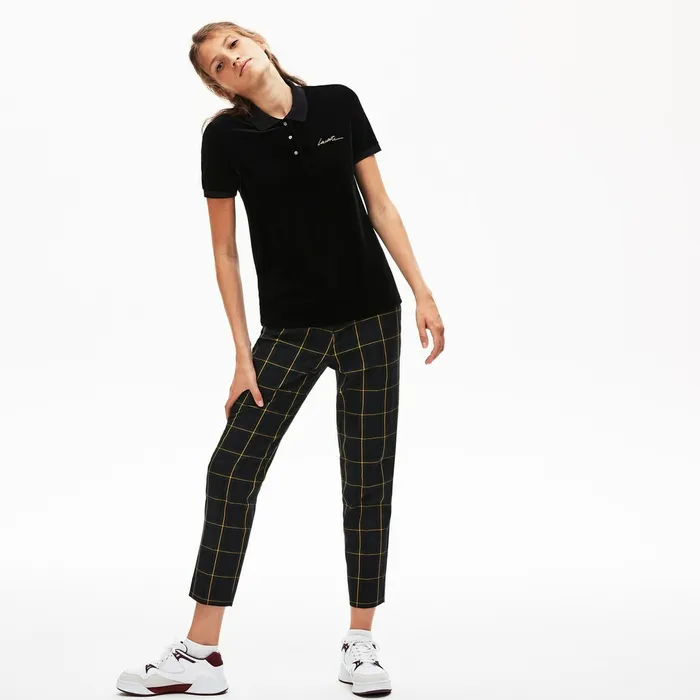 LIVE Slim Fit Golden Signature Velvet Polo Shirt Black Womens Lacoste Polos Outlet