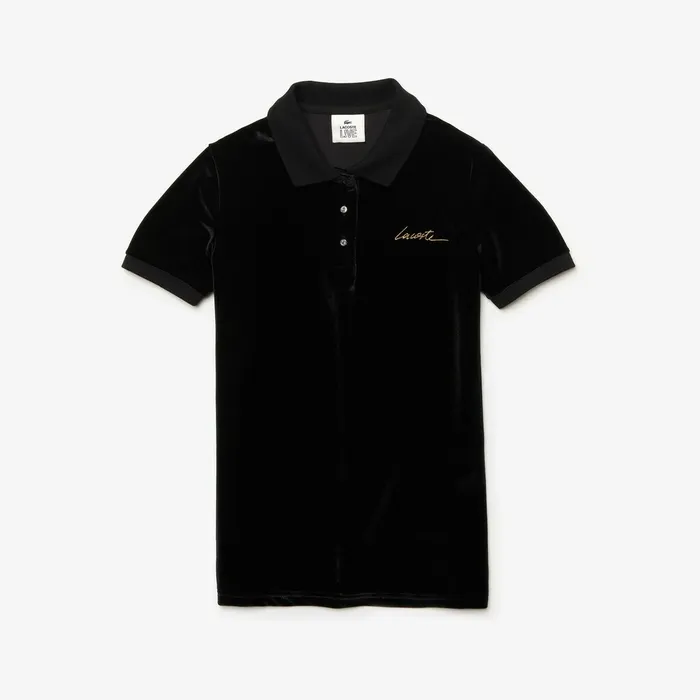 LIVE Slim Fit Golden Signature Velvet Polo Shirt Black Womens Lacoste Polos Outlet