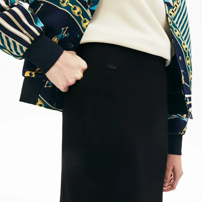 LIVE SlitFront Knit Skirt Black Womens Lacoste Dresses and Skirts Gift 4 You