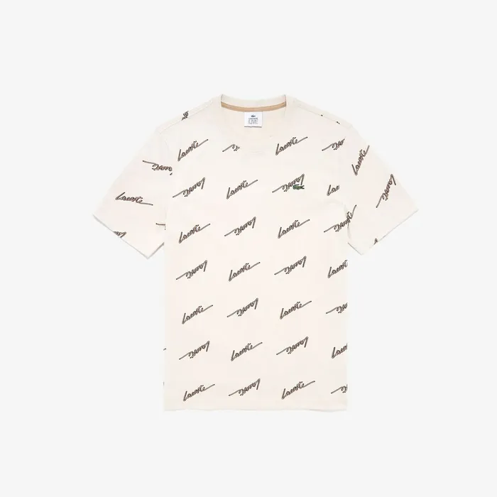 LIVE Standard Fit Crew Neck Cotton Tshirt Beige Mens Lacoste TShirts Outlet Factory
