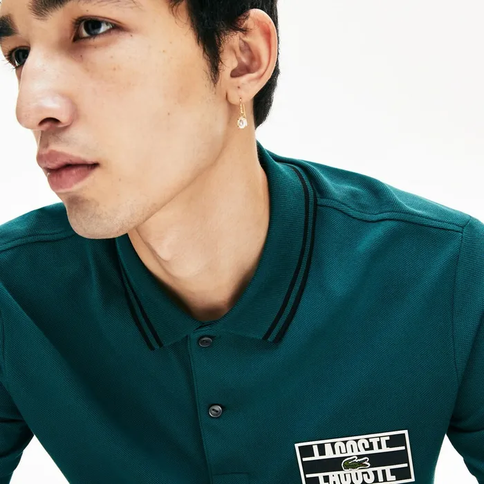 LIVE StripedCollar Cotton Piqu Polo Shirt GreenBlack Mens Lacoste Polos On Sale