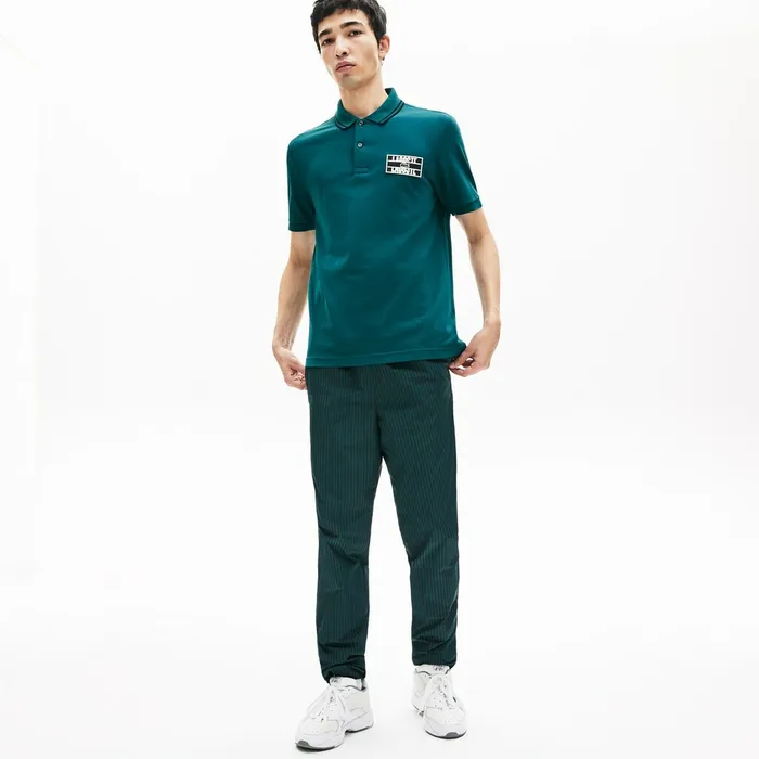 LIVE StripedCollar Cotton Piqu Polo Shirt GreenBlack Mens Lacoste Polos On Sale