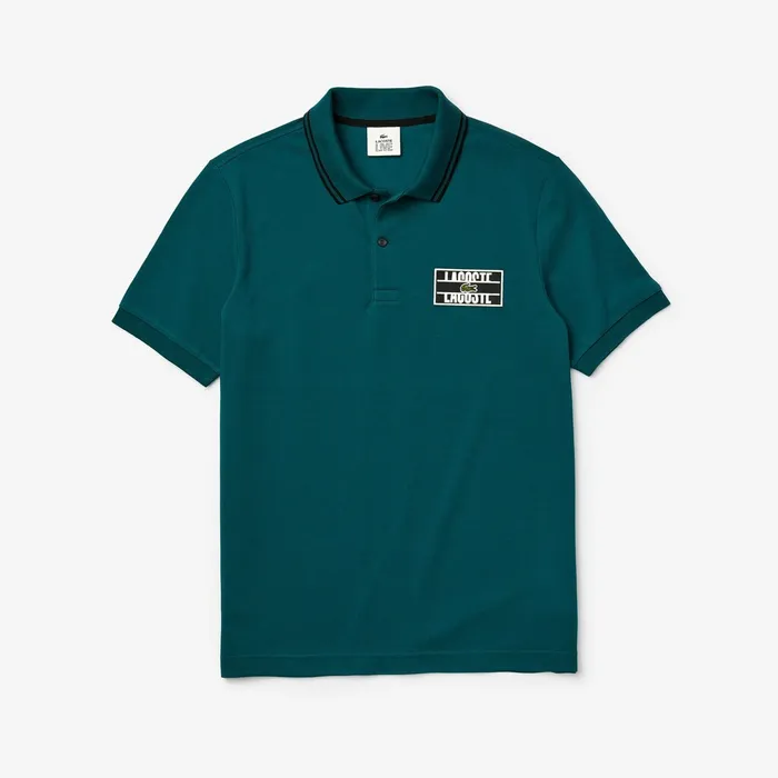 LIVE StripedCollar Cotton Piqu Polo Shirt GreenBlack Mens Lacoste Polos On Sale